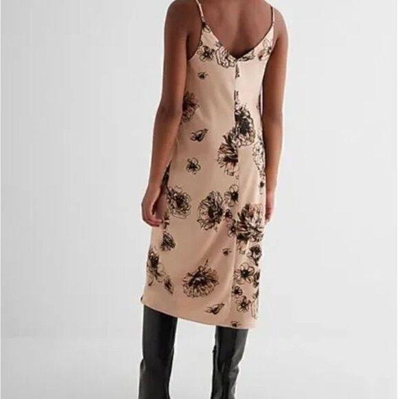 Satin Printed V-Neck Midi Downtown Cami Slip Dress Size Medium by Express - Picture 4 of 5